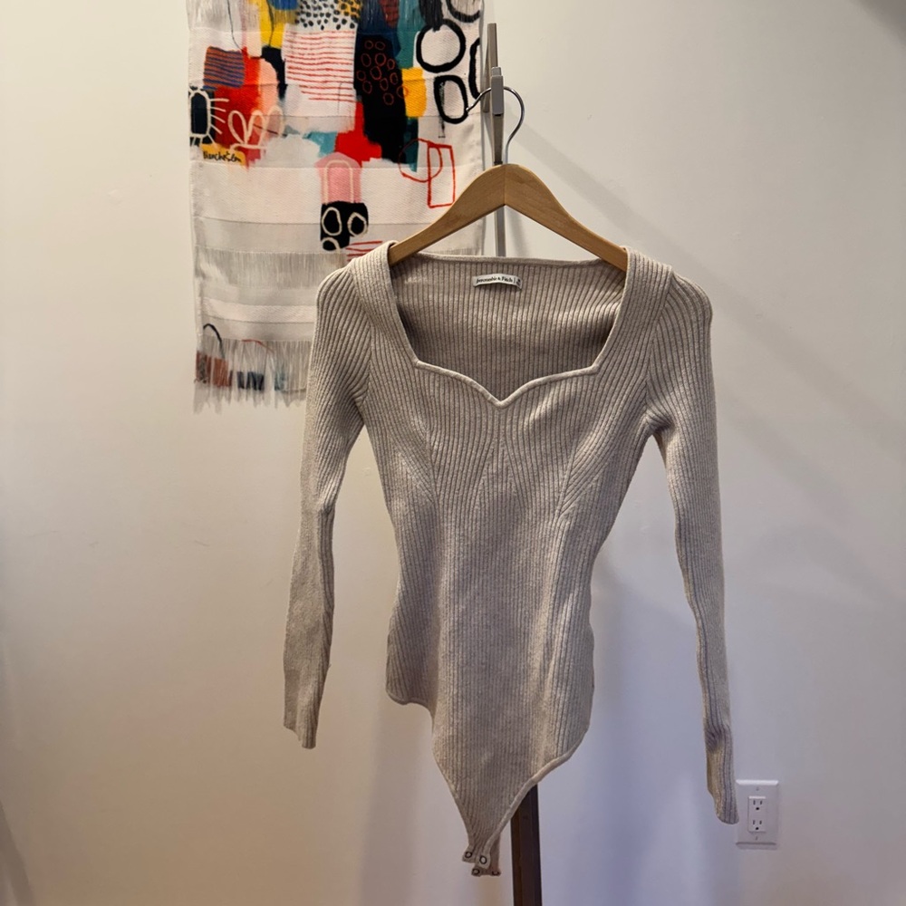 ABERCROMBIE Beige Ribbed Knit Sweater Bodysuit